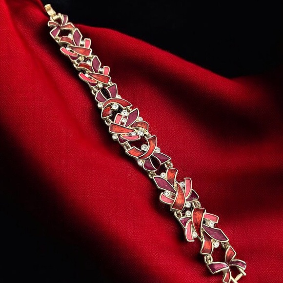 Vintage Napier Gold and Red Leaf Bracelet - Picture 1 of 2